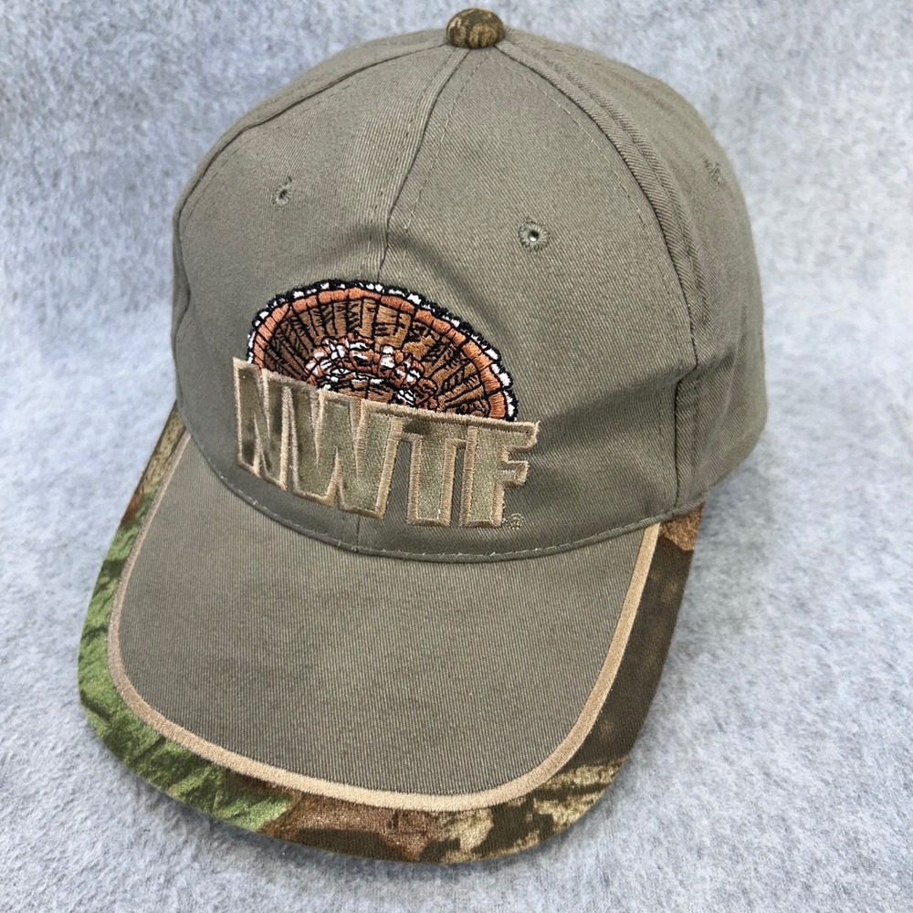 NWTF Turkey Fan Mens Green Outdoor Cap Camo Brim Adjustable Hat OSFM